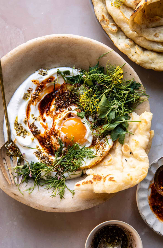 Za’atar Eggs with Lemony Labneh and Herbs