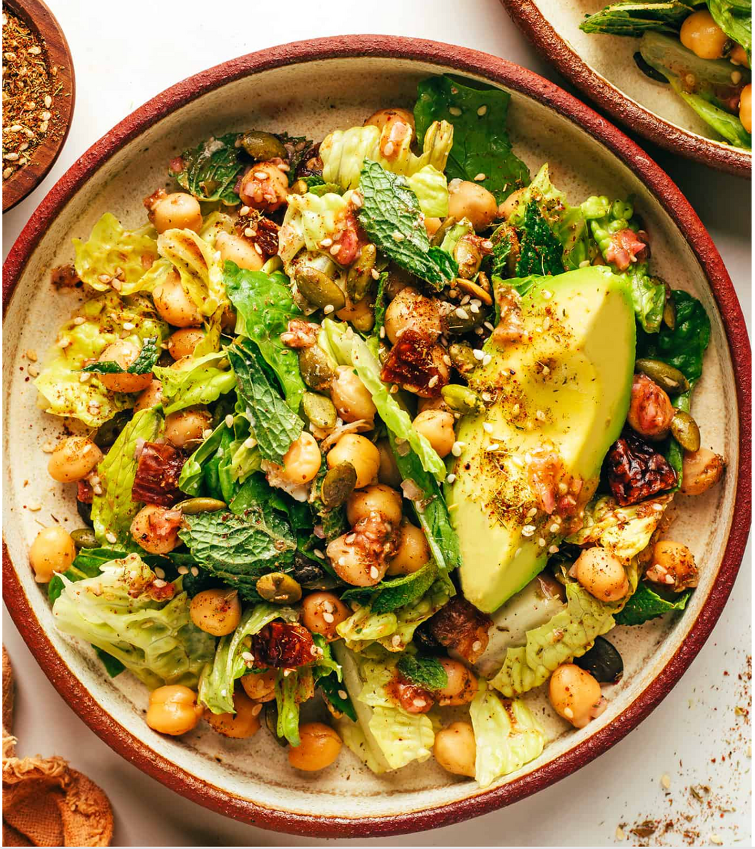 CHICKPEA, DATE AND AVOCADO SALAD WITH ZA’ATAR VINAIGRETTE