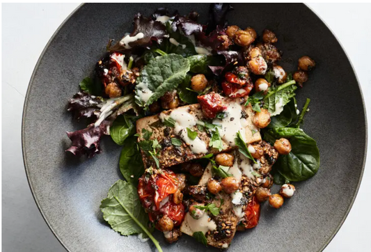 Za’atar Roasted Tofu With Chickpeas, Tomatoes and Lemony Tahini